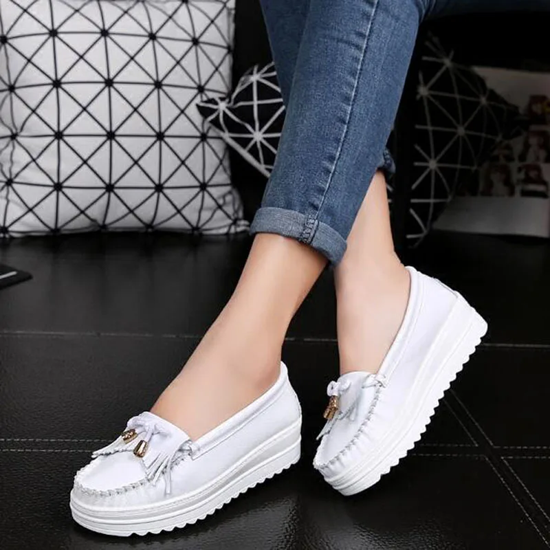 31~43 Big Size 2019 Spring/Autumn white and blue Pumps High Heels wedges shoes for women genuine leather ladies Ta-7701 | Обувь