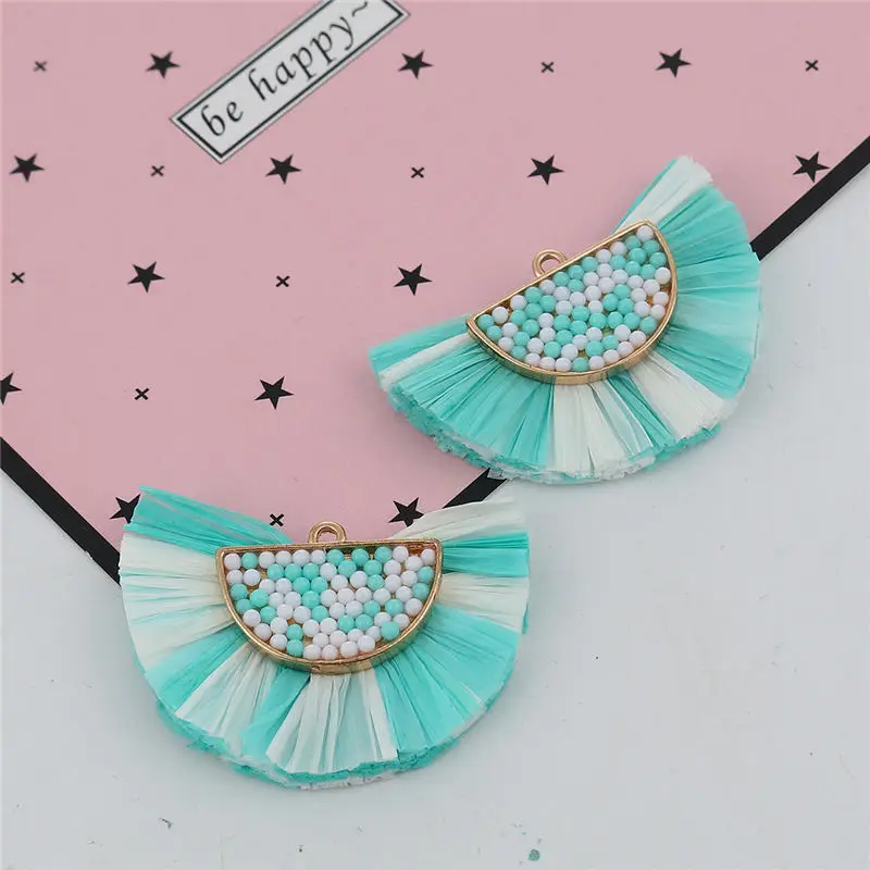 Новинка 1 шт. модные бусины из рафии Подвески с кисточками полукруглые золотистые