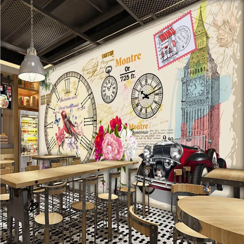 Пользовательские 3d росписи Ретро ручная роспись Лондонский автомобиль обои