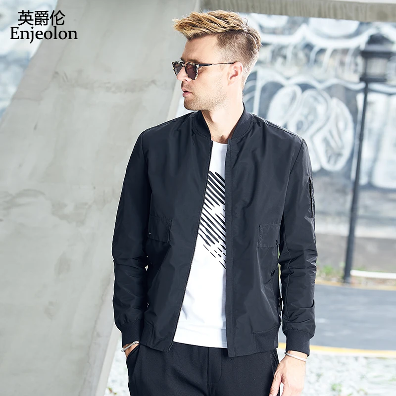 Enjeolon brand Bomber jackets coat men fall black solid Mens jcaket coats male stand collar jacket JK606 | Мужская одежда