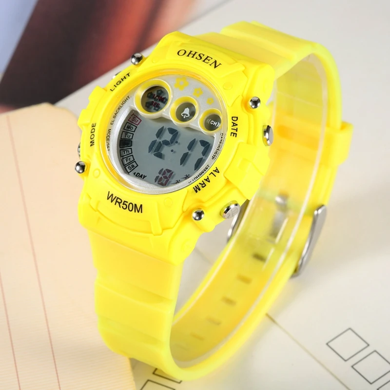 Горячая Распродажа OHSEN оранжевый Детские светодиодные цифровые часы силиконовый