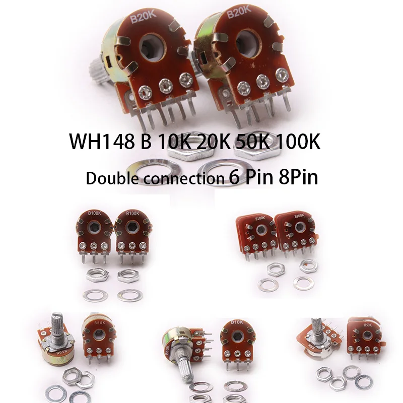 Glyduwh148 B10K 20K 50K 100K двойное соединение 6 8 контактов линейный потенциометр горшок одиночное соединение для Arduino