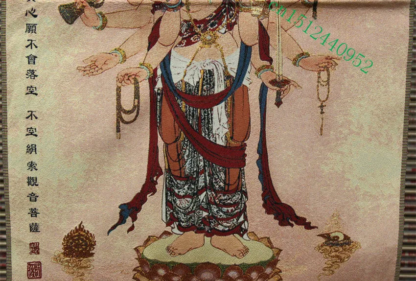 36 дюймов китайская шелковая вышивка 3 головы 10 рук Kwan-yin Guan Yin картины тхангка росписи