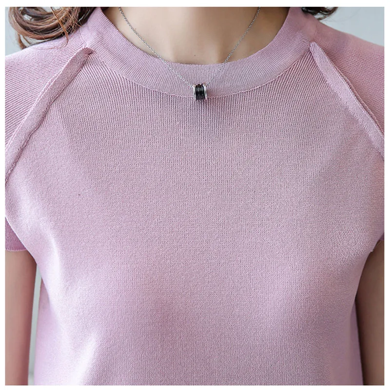 2019 женский летний пуловер эластичный с коротким рукавом Горячая Распродажа