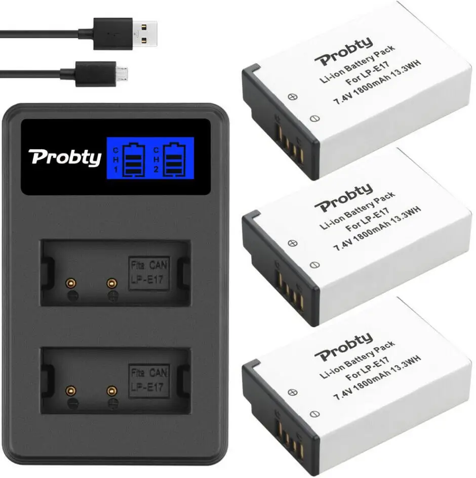 3battery withCharger Для canon LP E17 LP-E17 Батарея для цифровой однообъективной зеркальной камеры Canon EOS 77D, Rebel T6i, T7i, 750D, 760D, 800D, 200D, 8000D, M3, M5, M6, T6s, X8i, SL2 - Цвет: 3battery withCharger