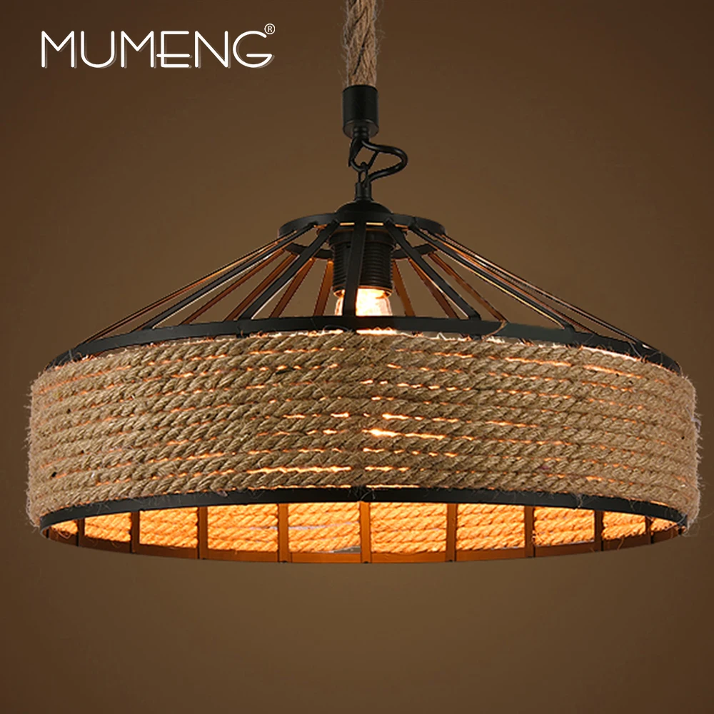 MUMENG Ретро промышленный пеньковый Канат подвесной светильник светодиодный