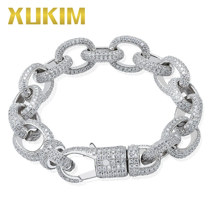 Xukim Jewelry витой Овальный КУБИНСКИЙ звено цепи браслет большая застежка золото серебристый циркониевый Iced Out хип хоп ювелирные изделия подарок Вечерние