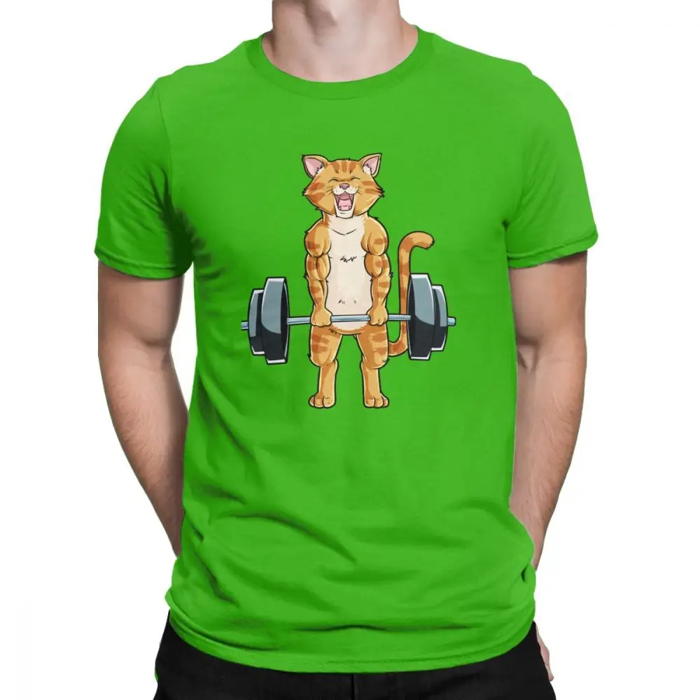 Креативный Кот Deadlift Powerlifting фитнес спортзал подъем веса футболки мужские Чистый хлопок футболка размера плюс одежда - Цвет: Зеленый