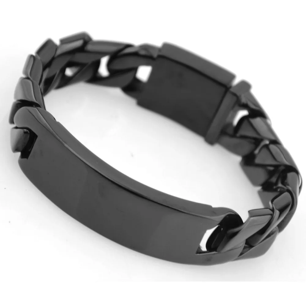

17MM Cool Bangle 316L Stainless Steel Black ID Design Miami Cut Cuban Curb Chain Men's Bracelet Wristband 8.46" Christmas Gift