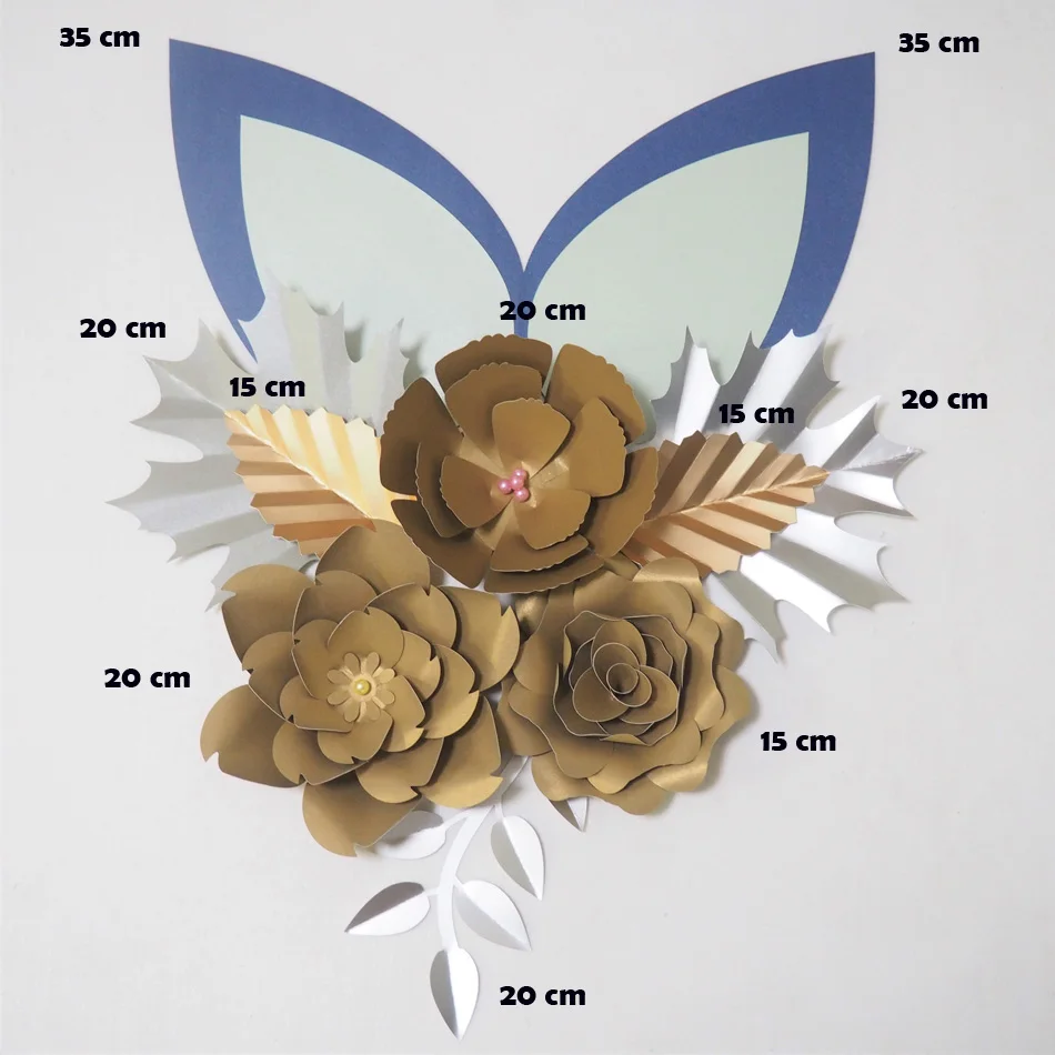 Cardstock Золотой DIY бумажные цветы листья комплект с ушами для свадьбы и события
