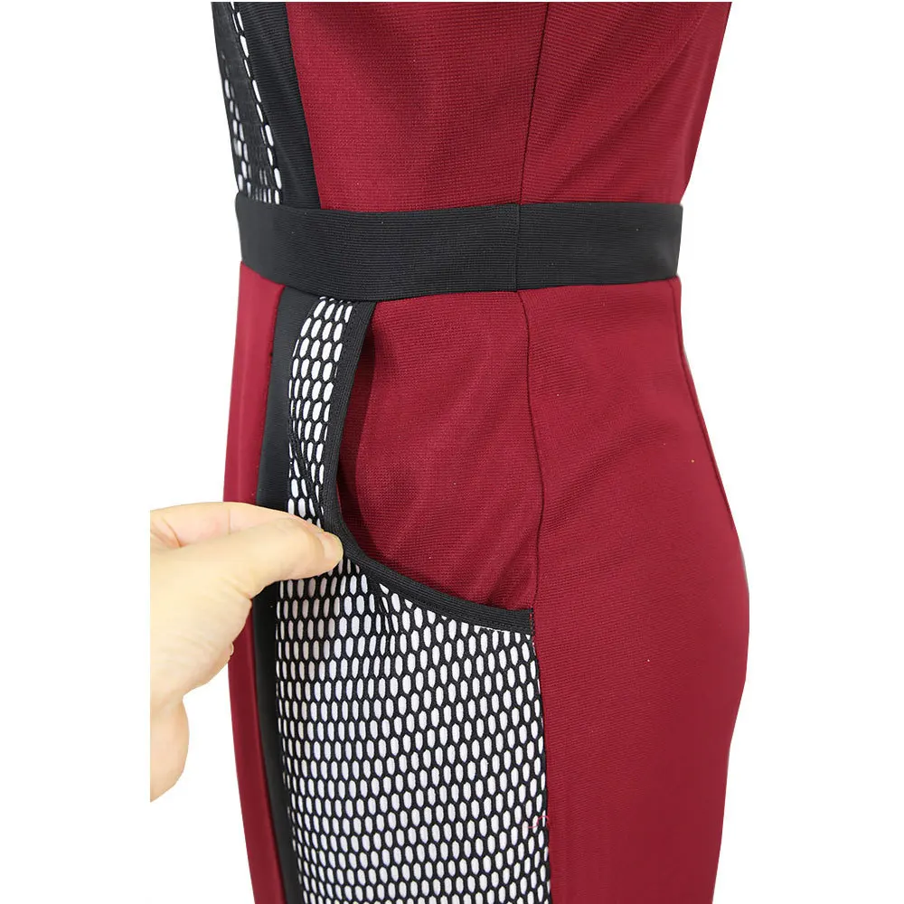 

Sexy Women Backless Off Shoulder Pocket Bandage Dress 2020 Summer New Stitching V-neck Hollow Vestidos Nightclub Party Dresses
