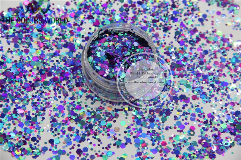 

AL7258-144 Mix Holographic Colors Hexagon shapes Glitter for nail art and DIY decoration 1Pack =50g