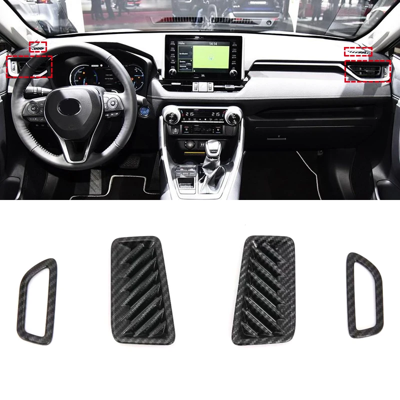 

Carbon Style Car Auto Accessories Interior Front Upper A/C Air Outlet Vent Cover Trim 4PCS For Toyota RAV4 2019 2020
