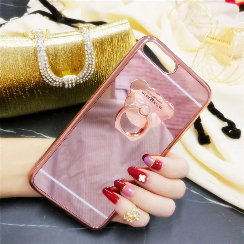XSMYiss Fashion Soft TPU Electroplating Bear Ring Holder Phone Case For iphone 5S SE 6 6S Plus 7 8 |