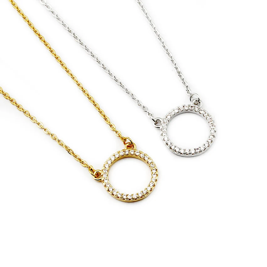 Crystal Eternity Karma Circle Pendant Necklace Micro Pave Cubic Zirconia Simple Round Shaped Chain Women Choker Jewelry|circle pendant necklace|chain