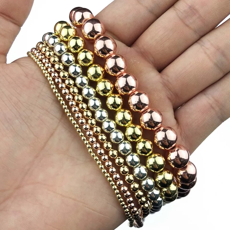 4 color Mix color JHNBY розовое золото, черный пистолет, серебро, круглые гематитовые бусины натуральный камень 2~ 10 мм свободные бусины ювелирные изделия браслет и ожерелье DIY аксессуары - Цвет: 4 color Mix color