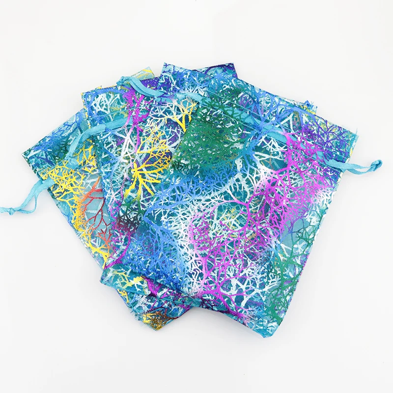 9x12 см Коралловая органза сумки для ювелирных изделий рождественский подарок