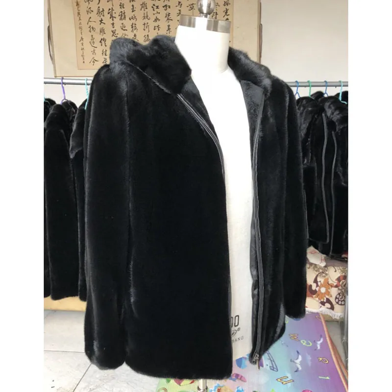 New Faux Fur Coat Male Imitation Velvet Leather Mink Coats Winter Warm Hooded Men's Thicken Zipper Jackets LJ2425 | Мужская одежда