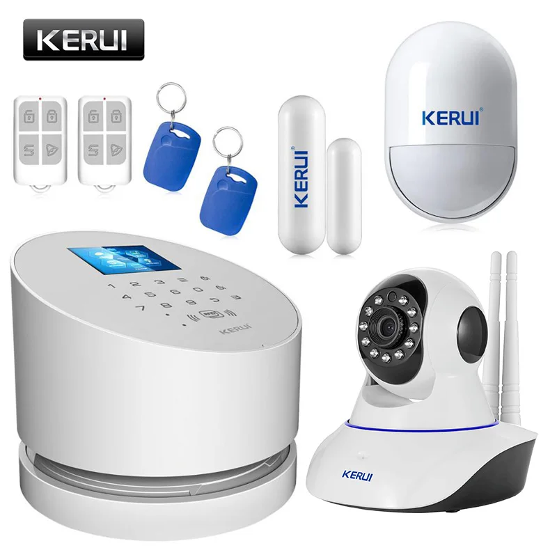 KERUI TFT цветной ЖК-дисплей WiFi GSM PSTN система безопасности для дома и офиса ios android пульт дистанционного управления с wifi ip-камерой - Цвет: Kit 2