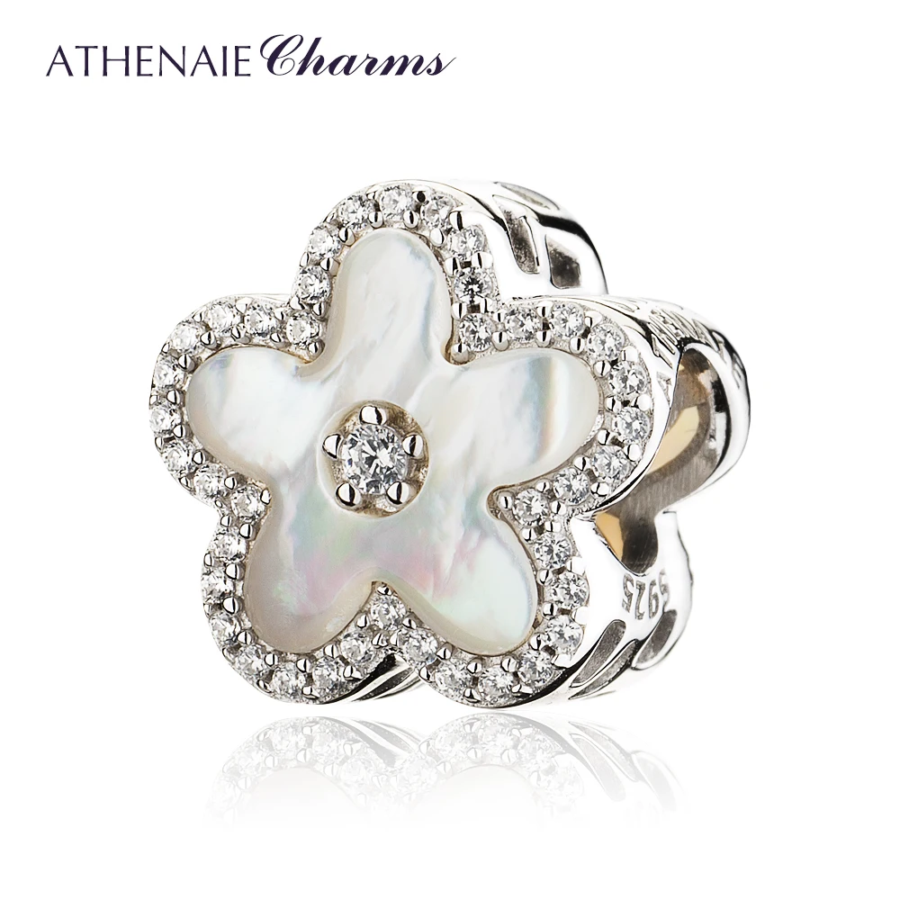 ATHENAIE, 925 пробы, серебряные, прозрачные, CZ, фритиллария, раковина, персиковый цвет, бусины, Подвески, подходят для браслетов для женщин