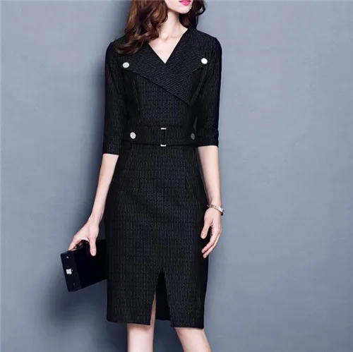Plaid Высокое качество, для девушек, весна-осень, офисная одежда, элегантное, v-образный вырез, для женщин, для работы, платье, костюм, деловой стиль, официальная женская одежда размера плюс - Цвет: Plaid