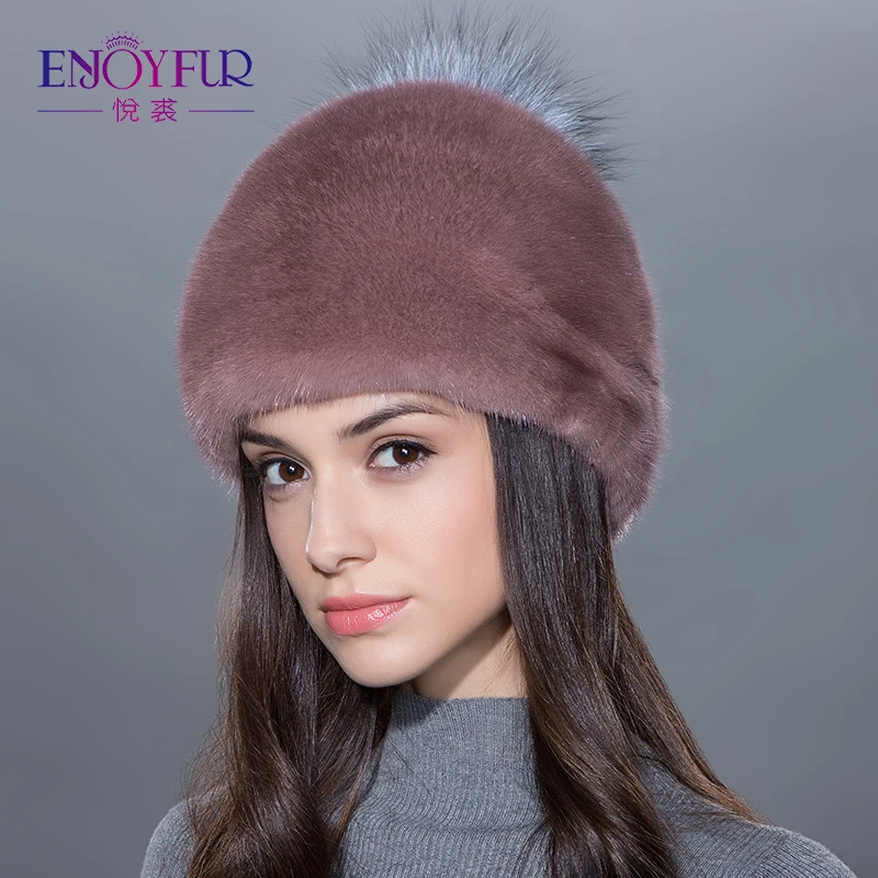 ENJOYFUR Wonmen меховая шапка для зимнего натурального цельного пластины норки с silver