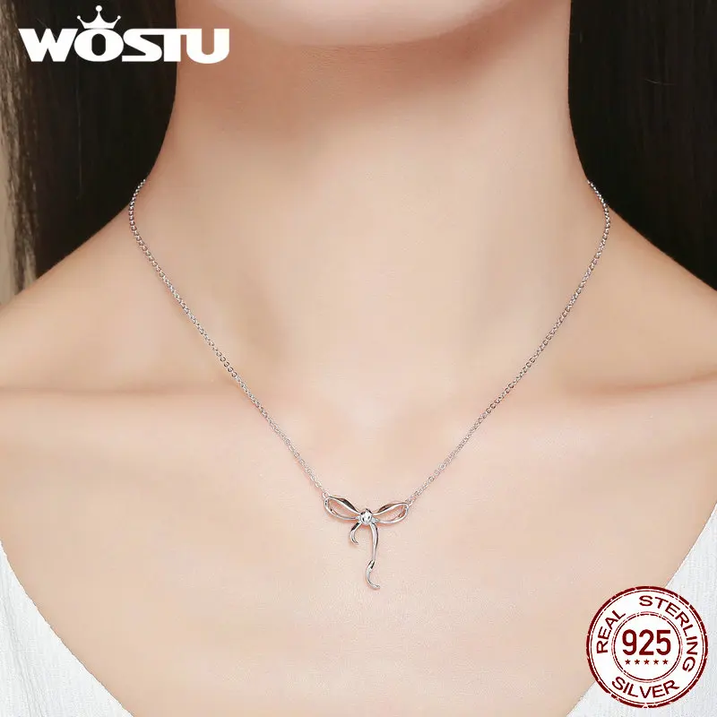 WOSTU, Черная пятница,, 925 пробы, серебро, милый бант, подвеска, чокеры, ожерелья для женщин, ювелирное изделие, подарок, CQN135
