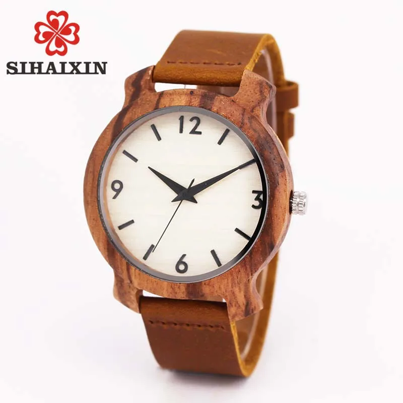 SIHAIXINwholesale ретро мужчин деревянные часы де бамбука кожаный ремешок Кварцевые