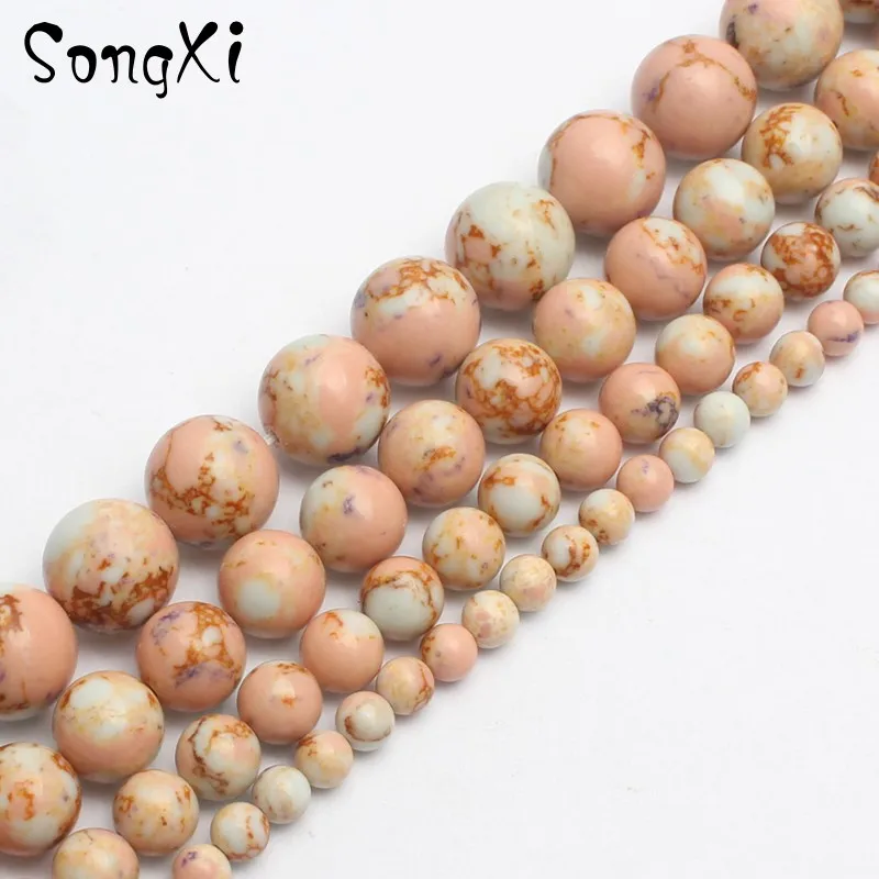 Wholesale Bare Pink Sea Sediment Imperial Stone Round Beads for Jewelry Making Pick Size 4/6/8/10mm Diy Bracelet Necklace 15'' |