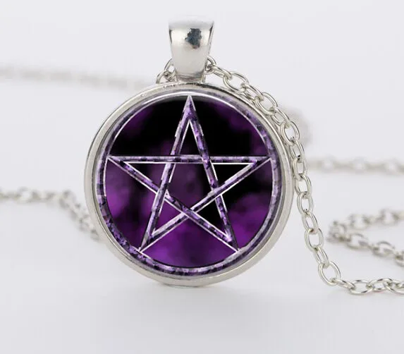 Модный фиолетовый пентаграмма Wicca колдовство Япония кулон ожерелье ювелирные изделия скрытый Шарм ожерелья - Окраска металла: silver