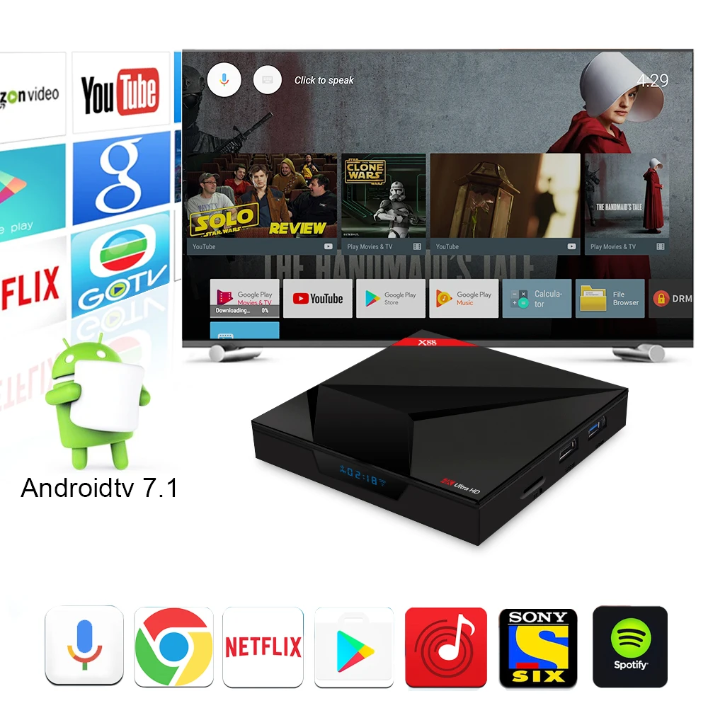 Google Android ТВ 7 1 Голосовое управление коробка Rockchip RK3328 ГБ 4 32 Гб голосовой вход плеер