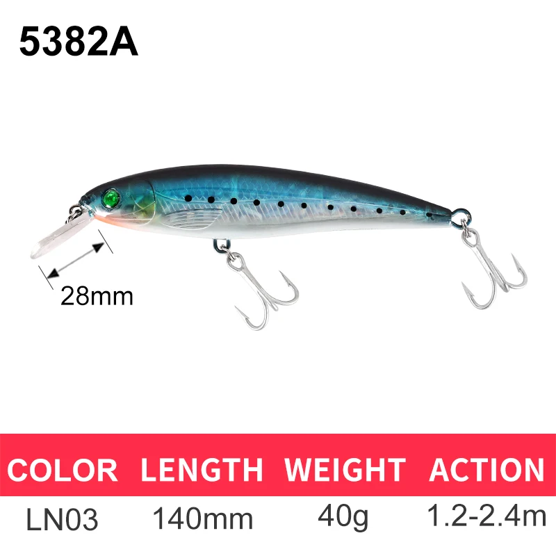 140mm-40g-LN03 A Kingdom Fishing Приманка гольян приманка воблеры 140 мм/40 г Джеркбейт искусственная жесткая приманка сильные Крючки глубина 0,8 м-2,4 М Модель 5382A/B - Цвет: 140mm-40g-LN03 A