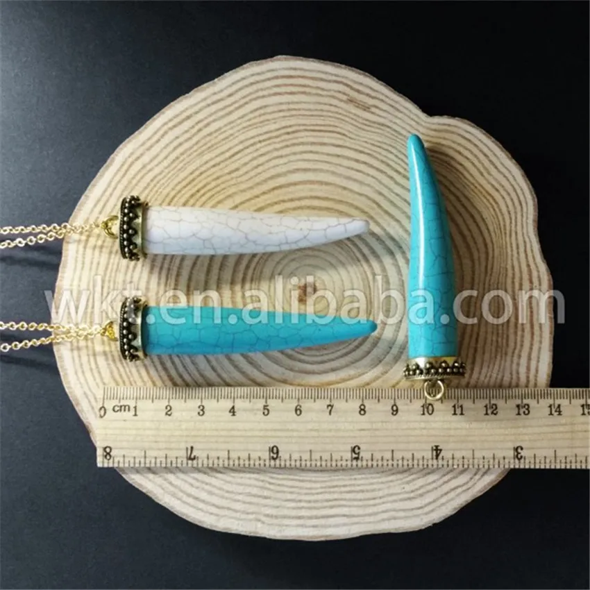 

WT-N581 Wholesale Fashion long white howlite pendant necklace raw stone necklace with gold color for women