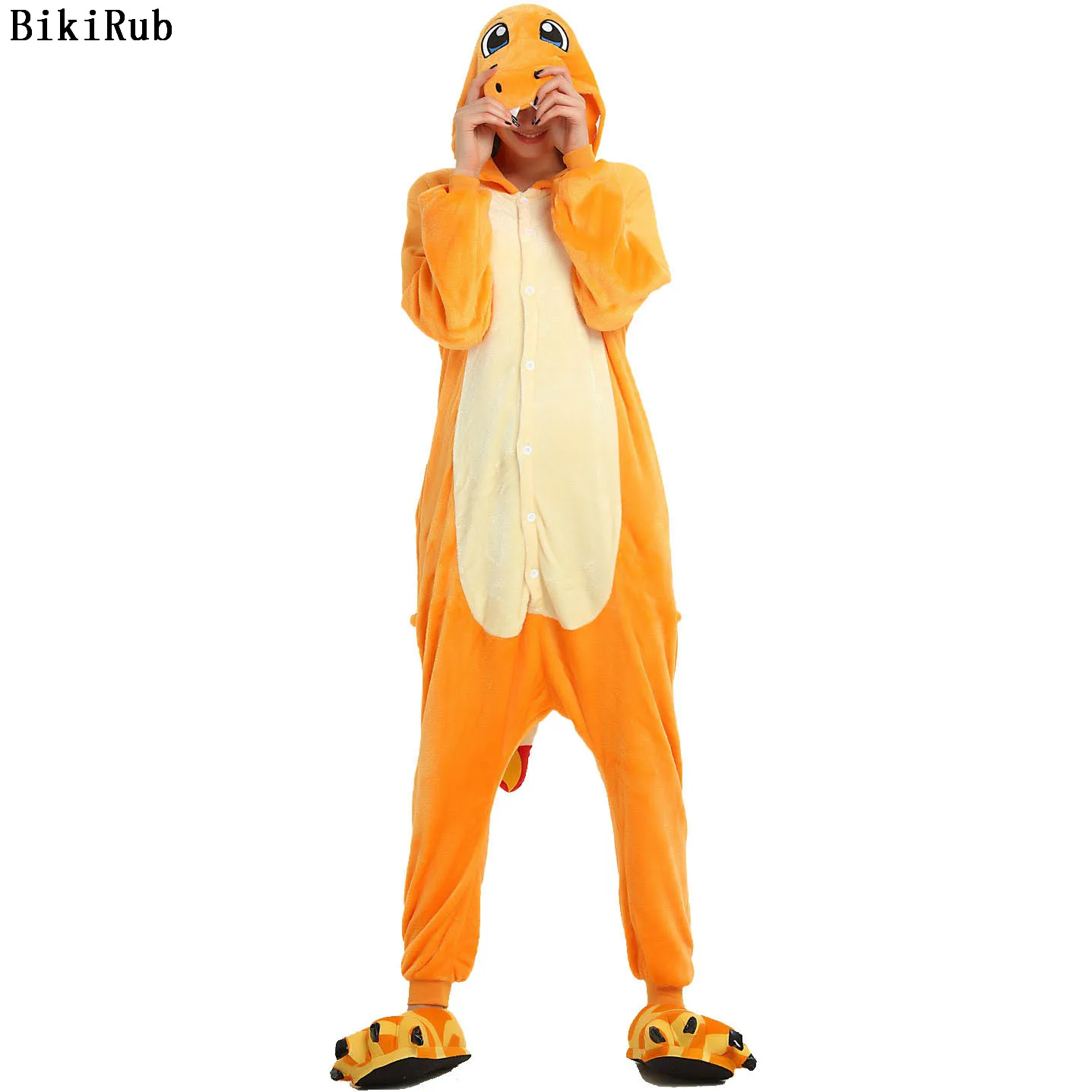 Фланелевые пижамы с рисунками животных для взрослых унисекс зимние Kigurumi Charmander Fire