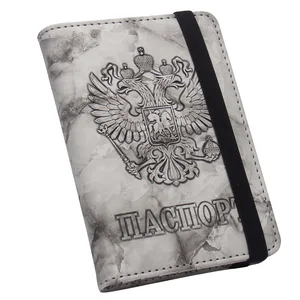 Russian gray marble Double eagle pattern pu leather bandage passport holder bag travel ID credit ticket passport cover