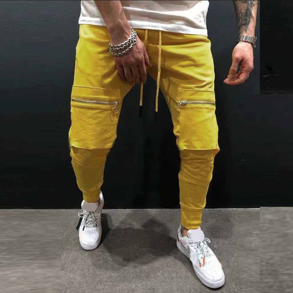 Мужские тренировочные брюки на шнурке эластичные однотонные спортивные молнии с