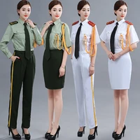womens military uniform summer flag raising clothing cultural troupe military blouse pants or skirt performance army wear