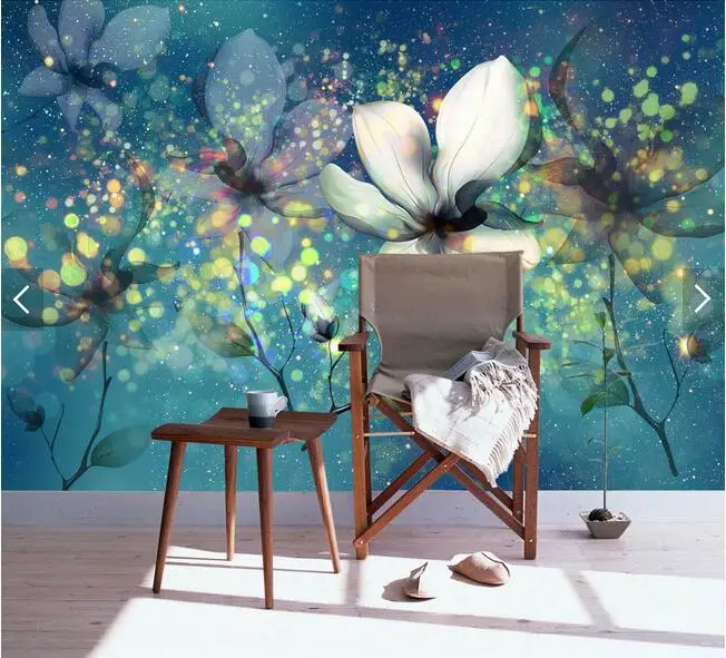 3D фрески на заказ прозрачный красивый цветок мечты под синими бликами обои для