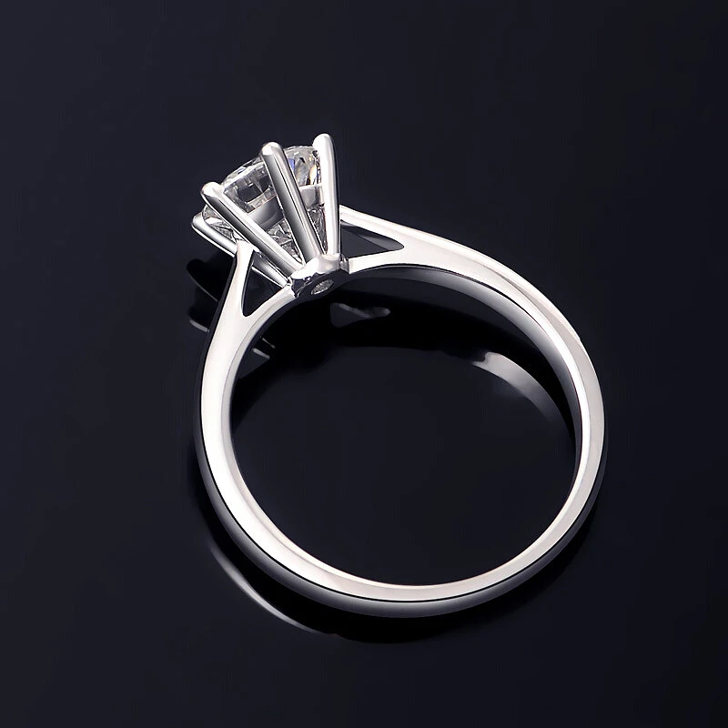 

Solid 18K White Gold Round Brilliant Cut 1 ct 6.5mm Moissanite 4 Prong Ring Solarite Lab Diamond Engagement Ring For Women