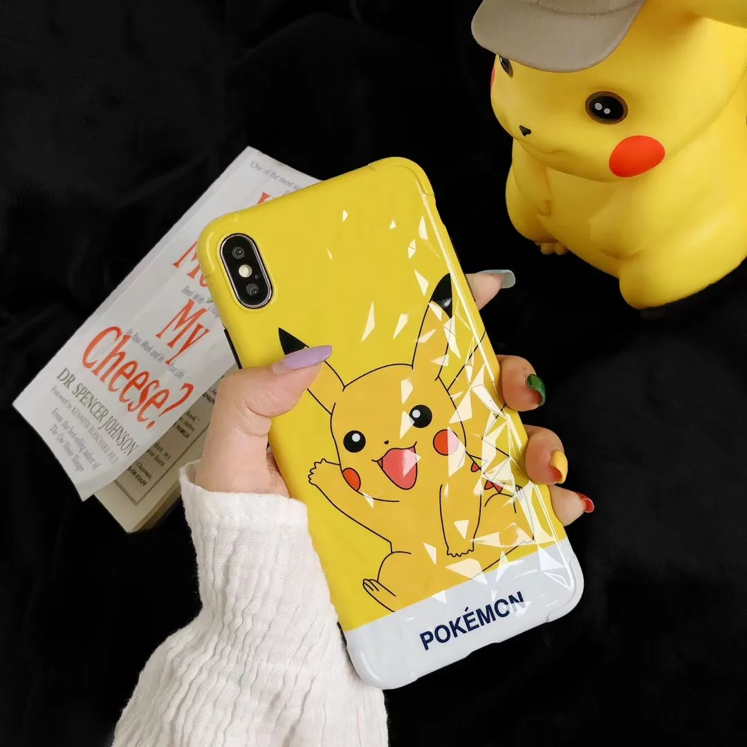Супер милый чехол для телефона Pikachue для iphone XR X XS Max, мягкий чехол IMD, Ромб, чехол для iphone 7, 6 S, 6, 8 Plus, модные забавные чехлы
