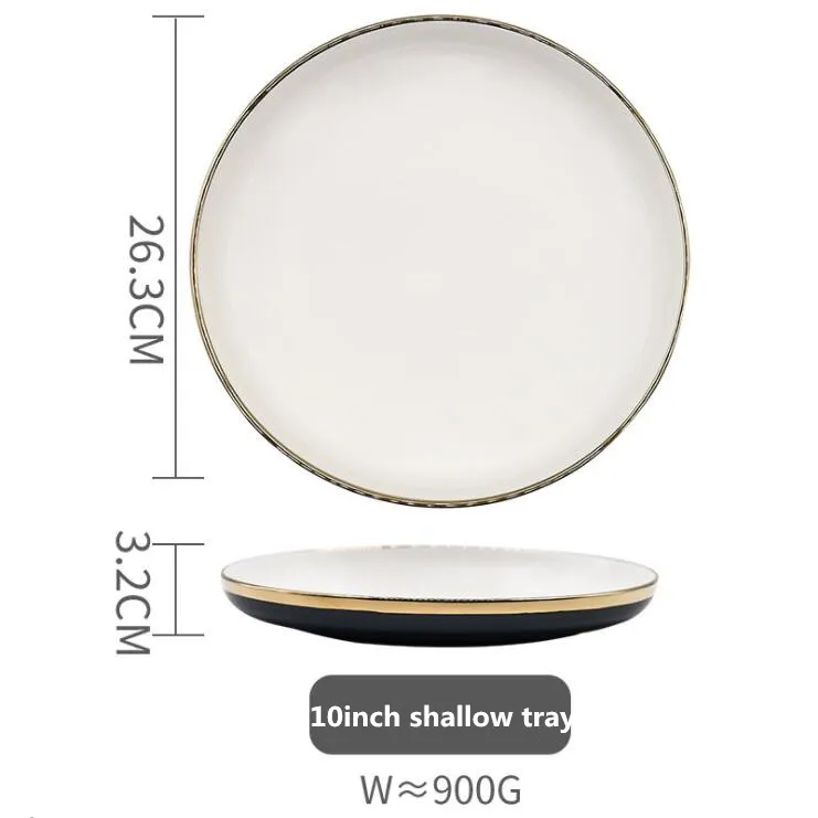 26.3 cm Shallow tray Синяя Керамическая обеденная тарелка с золотым краем, кухонная тарелка, набор посуды, роскошный Западный поднос, ГОВЯЖЬЯ десертная тарелка, блюдо для торта, ложка, миска, 1 шт - Цвет: 26.3 cm Shallow tray