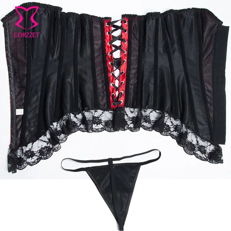 Красный и черный атласный жаккардовый корсет с подтяжками сексуальный корсетный