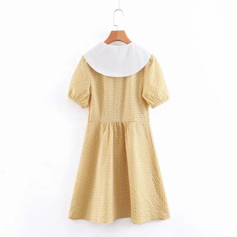 Летнее платье boho kawaii белое желтое в клетку Элегантное повседневное винтажное