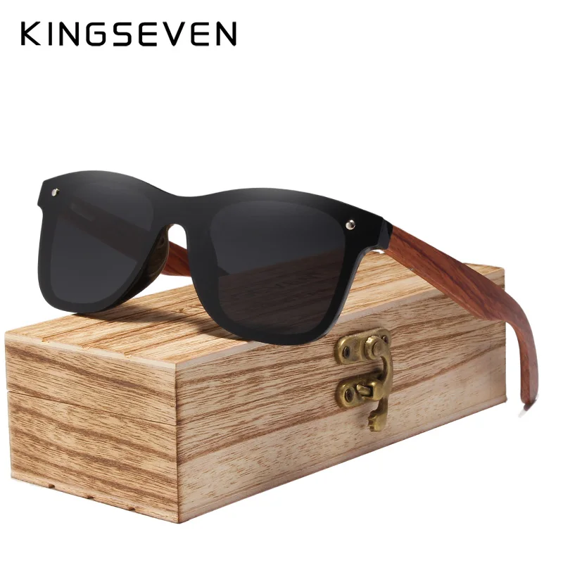 KINGSEVEN, поляризационные мужские солнцезащитные очки с деревянной оправой, квадратная оправа, солнцезащитные очки для женщин, мужские солнцезащитные очки Oculos de sol Masculino - Цвет линз: Gray Bubinga Wood