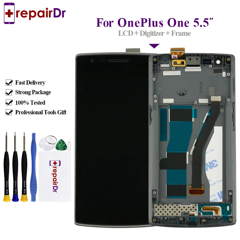 Дигитайзер экрана для OnePlus One 100% испытано 5 дюйма с рамкой ЖК-экран в сборе Plus 1 + A0001