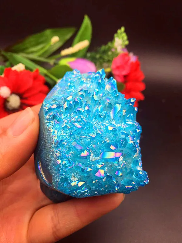 

47 g natural quartz crystal blue angel halo skull healing