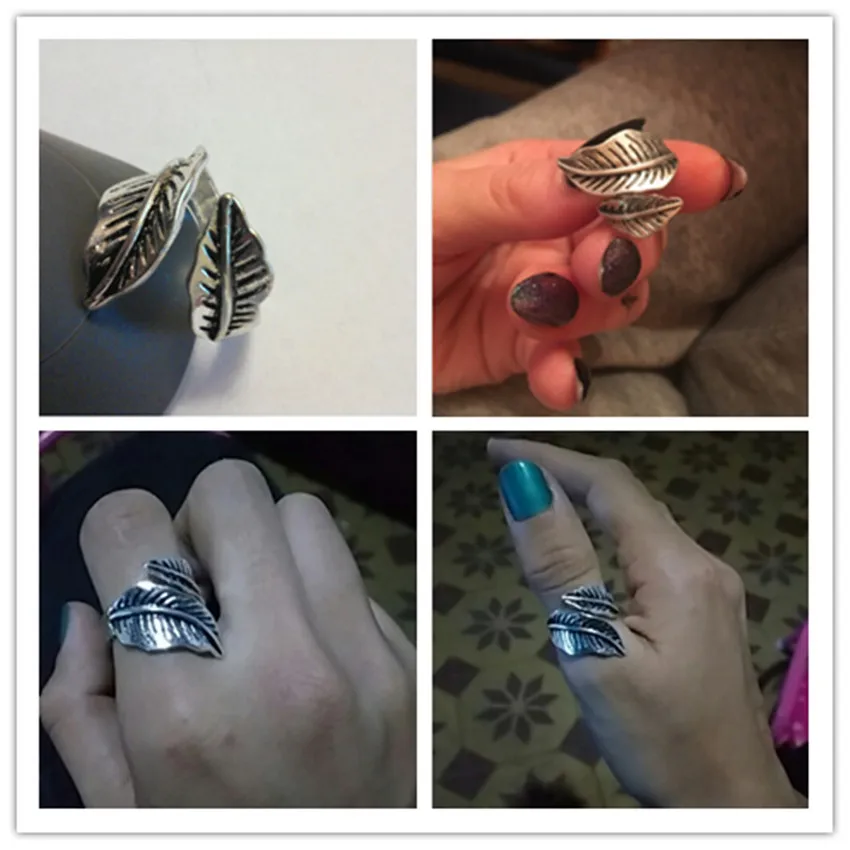 Kinitial 1 ШТ. Регулируемый Широкий лист Кольцо Bague Boho Античная Серебряный Листьев
