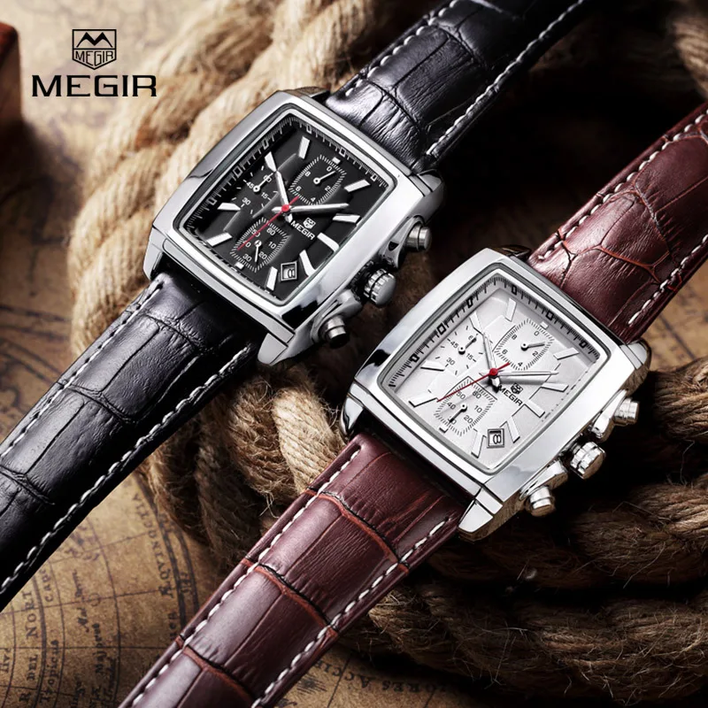 Часы MEGIR мужские армейские с функцией хронографа даты прямоугольника из