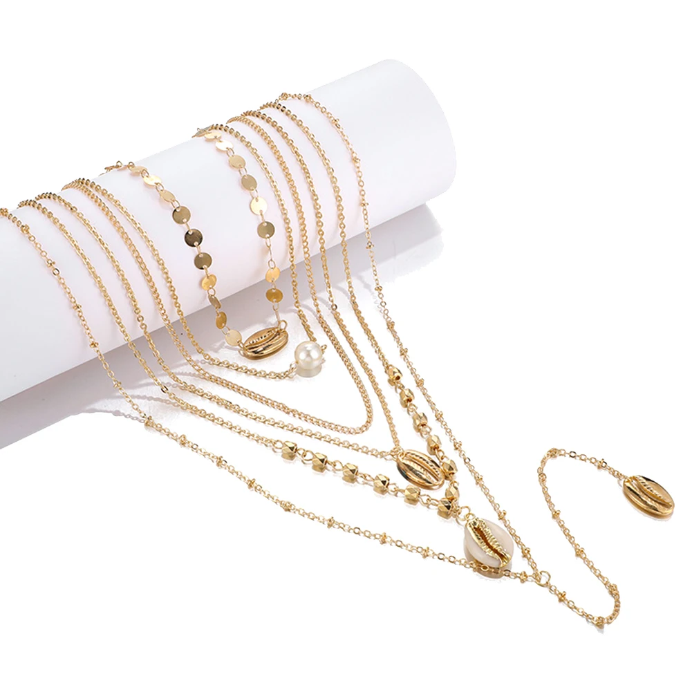 Летнее пляжное богемное многослойное ожерелье с кулоном из искусственного