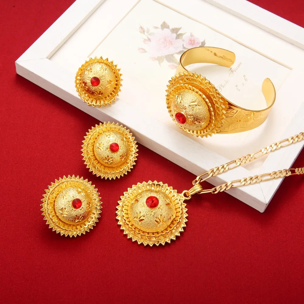 Комплект из колье и серёг с красным камнем|ethiopian necklace|necklace earring ring setsearrings set |